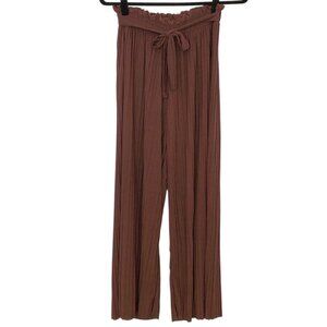 Jon & Anna Solid Brown Pleated Elastic Waist Wide-Leg Pants M